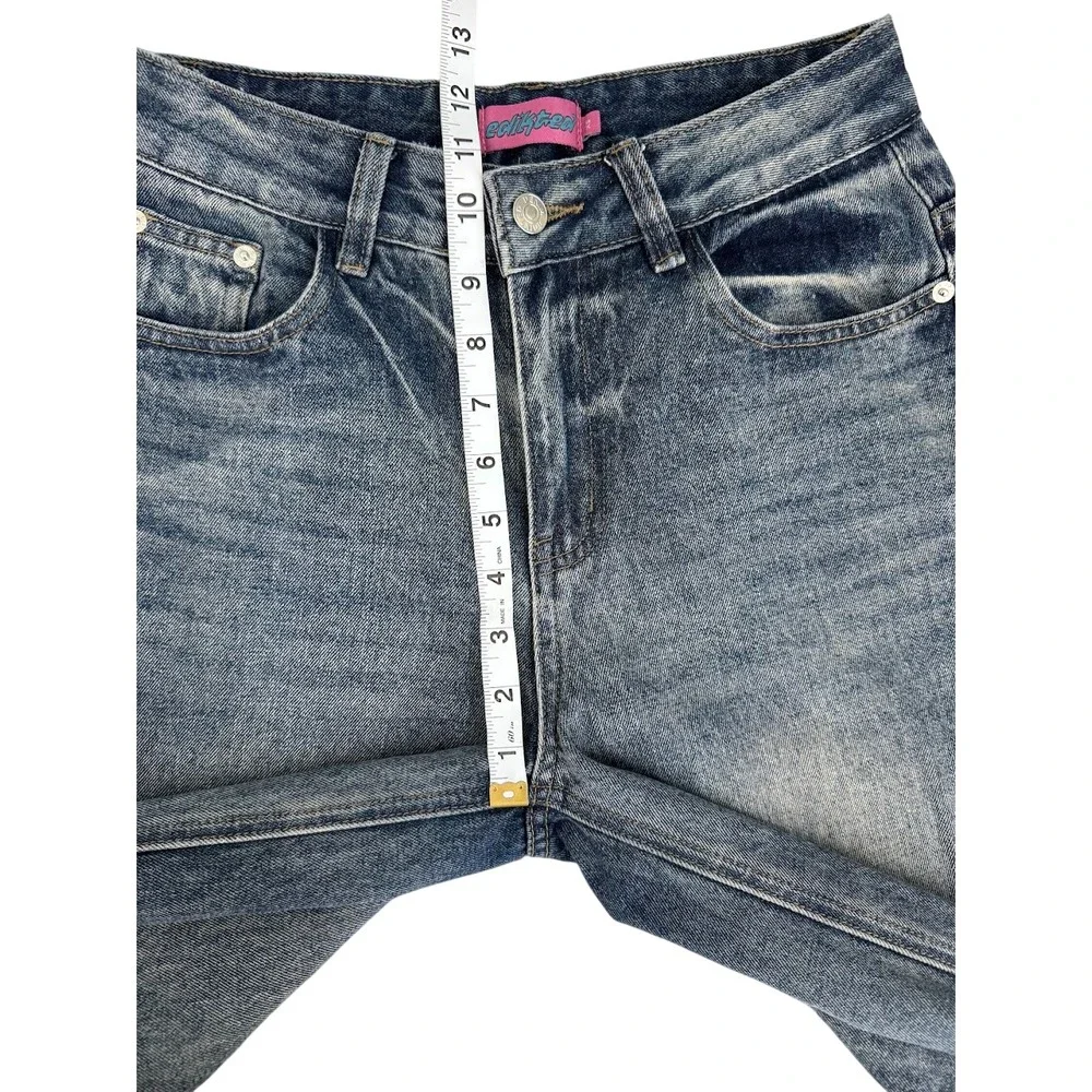 Edikted Women's Skater Girl Jeans XS Blue Wash Baggy Wide Leg Denim